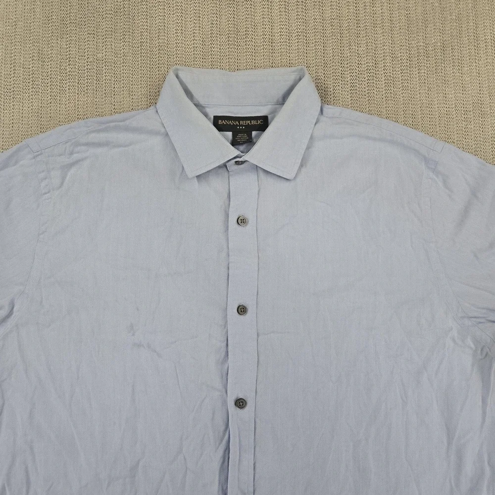 Banana Republic Shirt Mens XL Blue Herringbone Long Sleeve Dress Button Up